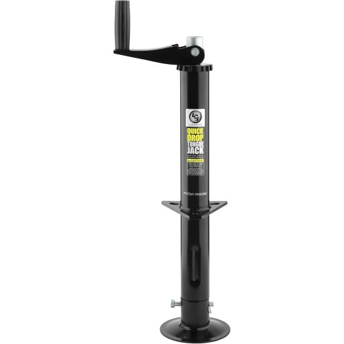Podpora dyszla Quick Drop do przyczep A‑Frame, przyczep ładunkowych i 5th‑wheel — nośność 2000 lb (≈907 kg), kompatybilna z wiertarką elektryczną