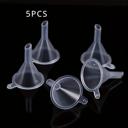 Bộ 5 phễu nhựa mini trong suốt — phễu nhỏ để rót nước hoa và tinh dầu, phù hợp rót chai, phòng thí nghiệm và làm đồ handmade