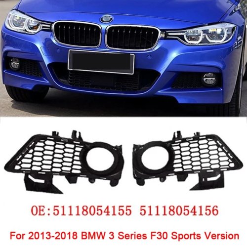Black ABS Front Bumper Fog Light Covers / Lower Bezels Grille for BMW 3 Series F30 (2013–2019) — Part 51118054155/51118054156