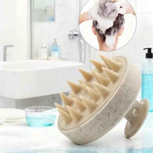Bàn chải mát-xa da đầu bằng silicone mềm — lược/ bàn chải gội tẩy da chết, làm sạch sâu và kích thích mọc tóc; dùng được như cọ tắm khi tắm