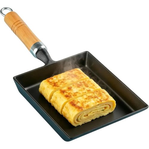 Sartén japonesa de hierro fundido para omelette con mango de madera, antiadherente, apta para gas e inducción, 18,3×15,5 cm
