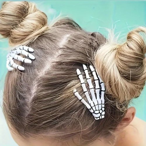 Lot de 4 pinces à cheveux griffe crâne – accessoire Halloween/Cosplay
