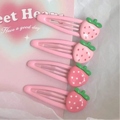 Set 4 mollette capelli fragola rosa, carine, per uso quotidiano; tengono la frangia e i lati senza rovinare i capelli