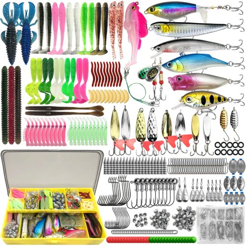 Kit de señuelos 83/133/193/239/409 uds – Set multi-señuelos para trucha, lucio y black bass con caja de aparejos con bandejas