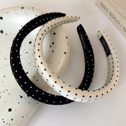 Serre-tête rétro en satin à pois, rembourré — bandeau doux pour se laver le visage et pour soirée, femme