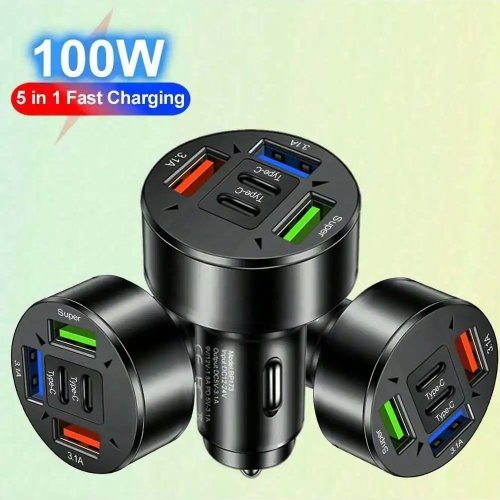 Carregador de carro 3 portas (2× USB‑C) — carga rápida PD & QC3.0, adaptador USB‑C compatível com iPhone