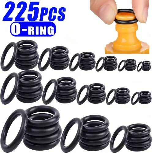 Набір 225 шт. O-ring — Гумові ущільнювачі різних розмірів для авто, техніки та сантехніки, стійкі до олії й води