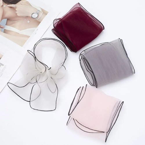 Pañuelo de seda largo para mujer, delgado estilo coreano, para cuello o como bandana, cuadrado
