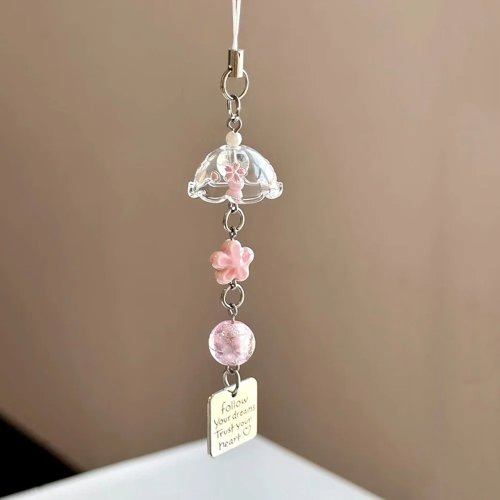 Sakura windgong telefoon-/tashanger met kaartje "Follow Your Dreams, Trust Your Heart" — accessoire voor dames