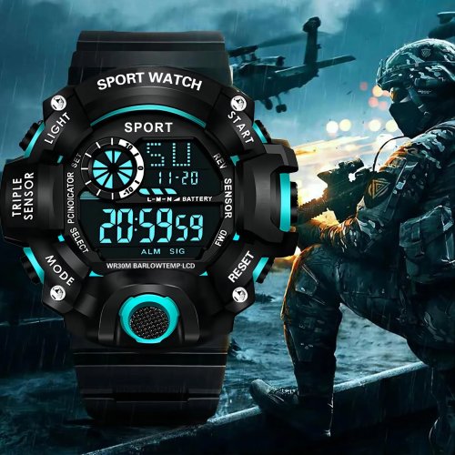 Heren sport digitaal horloge, grote wijzerplaat, multifunctioneel, waterdicht, lichtgevend, alarm, militair ontwerp