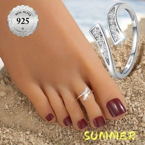Bague d'orteil en argent réglable ouverte (1 pc) – accessoire pour fêtes d'été, cadeau Fête des Mères