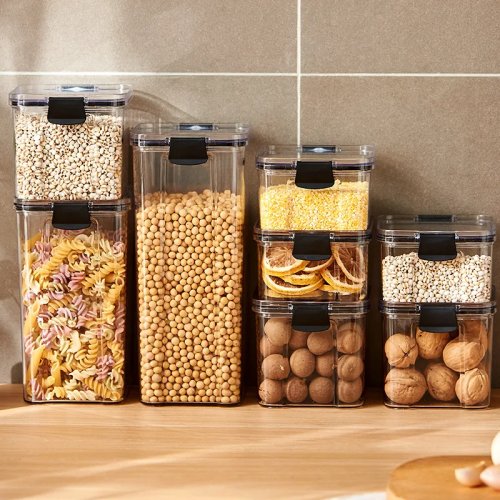 Conjunto de frascos plásticos herméticos para cozinha — recipientes grandes para cereais e temperos, anti-humidade