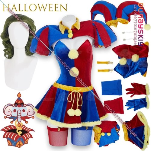 BMagical Circus Joker Girl コスプレ衣装（SAIKOU） レディース ボディスーツ＋ミニスカート＆手袋・帽子 ハロウィン／アニメ用