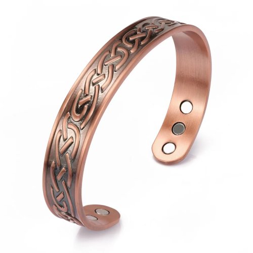 Vòng tay cuff đồng đỏ cổ điển họa tiết sóng, có nam châm, điều chỉnh được
