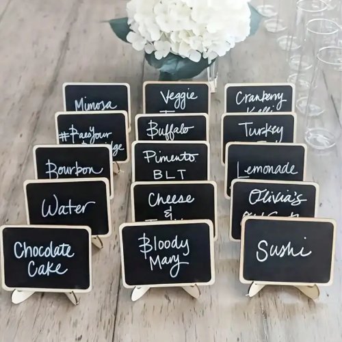 Mini-Kreidetafeln auf Holz – Tischschilder/Platzkarten für Hochzeit, Buffet & Dessert (1/5/10/20 Stück)