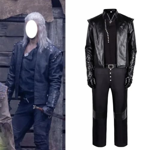 Geralt of Rivia cosplaykostuum voor heren — Witcher outfit: jas, top, broek en ketting — Set voor Halloween 2025