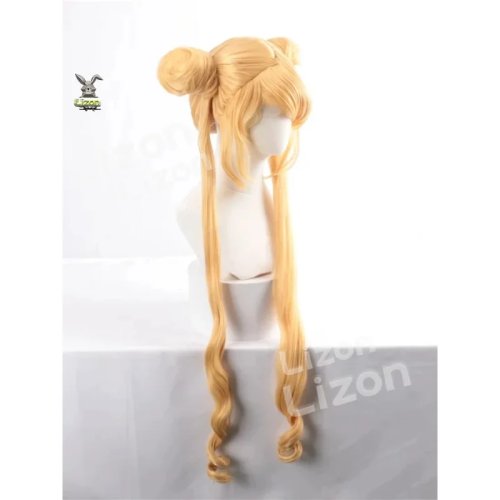 Sailor Moon (Usagi Tsukino) Long Curly Blonde Twin Ponytail Cosplay Wig with Wig Cap — Halloween Costume