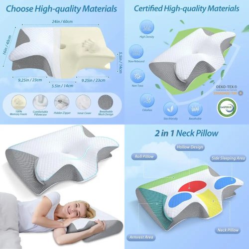 Bantal leher memory foam 2‑in‑1 ergonomis — penopang leher & pereda nyeri untuk semua posisi tidur
