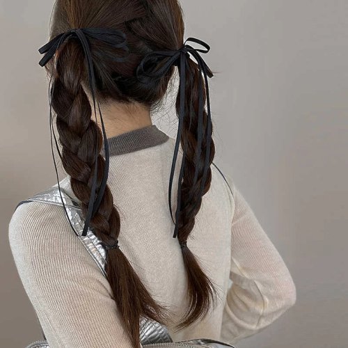 Elastico per capelli con fiocco in nastro e lunga nappina — fermacoda elastico (1 pz)