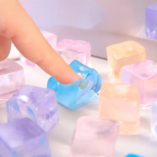 10 pz Mini Bloques de Hielo Antiestrés Transparentes, Juguete para Apretar con Sonido para Niños, Recuerdo de Fiesta
