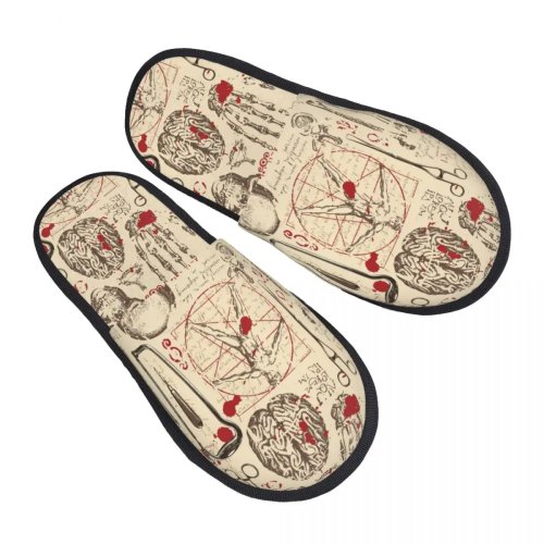 Zapatillas de hotel para mujer con estampado anatómico (calaveras) — zapatillas de casa personalizables