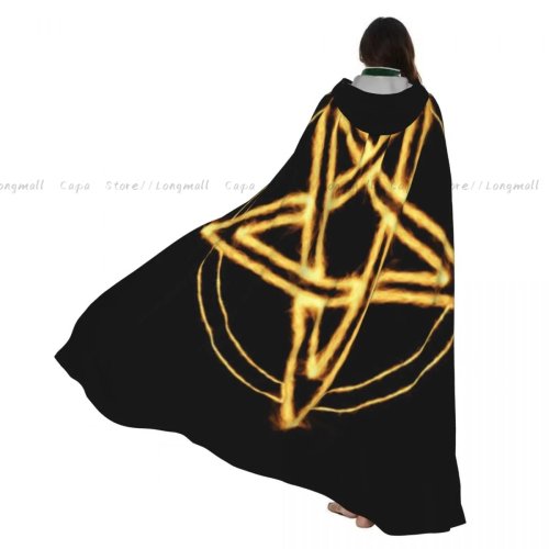 Burning Flames Pentagram Hooded Cloak — Adult Long Cosplay/Halloween Party Cape