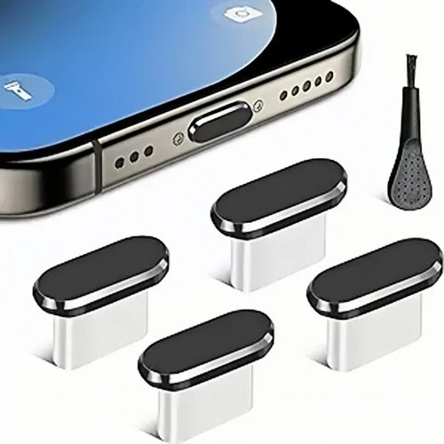 طقم 4 أغطية لمنفذ USB-C مضادة للغبار مع فرشاة تنظيف — أغطية لمقبس الشحن لهواتف سامسونج، شاومي وكل هواتف USB‑C