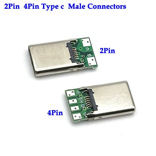 Conetor USB 3.1 Tipo-C macho (2/4/16 pinos) com cauda para soldar – ficha USB para PCB e cabo de dados, DIY