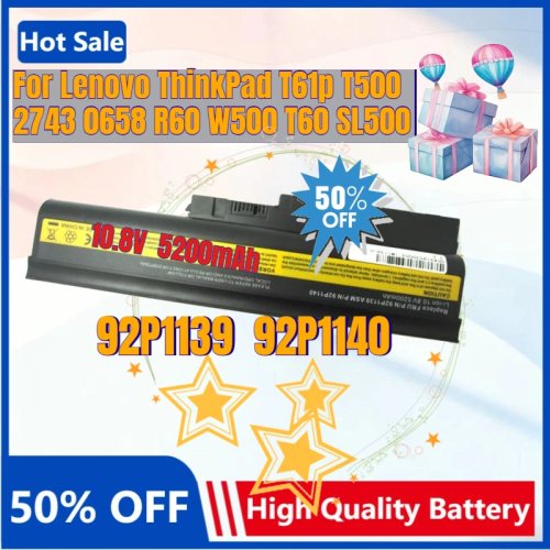 Vervangende accu 10,8V 5200mAh voor Lenovo ThinkPad T60/T61p/T500/R60/W500/SL500 (92P1139/92P1140/40Y6797)