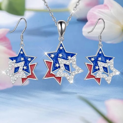 Set van 3 luxe oorbellen & ketting — Onafhankelijkheidsdag-editie, multifunctionele feestjuwelen, cadeau voor kerst & verjaardag