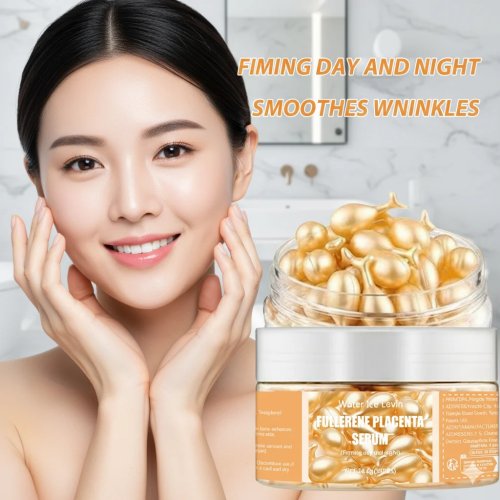 Serum Fullerene & Plasenta dengan Elastin, Vitamin E dan Gliserin — Mengencangkan, Anti-kerut, Anti-penuaan, Pemakaian Siang & Malam — 50 pcs