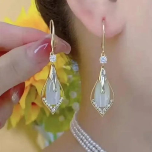 Pendientes colgantes estilo coreano ojo de gato en cristal con piedra ópalo para mujer — joyería de lujo, tendencia 2026