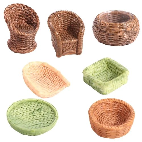 1:12 Miniatur Bambuskorb-Stuhl aus Resin für Puppenhaus - Puppenhausmöbel