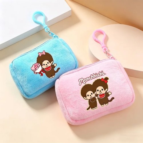 Portamonete con zip Monchhichi – pochette quadrata con stampa cartoon, porta chiavi, porta carte e borsellino portatile