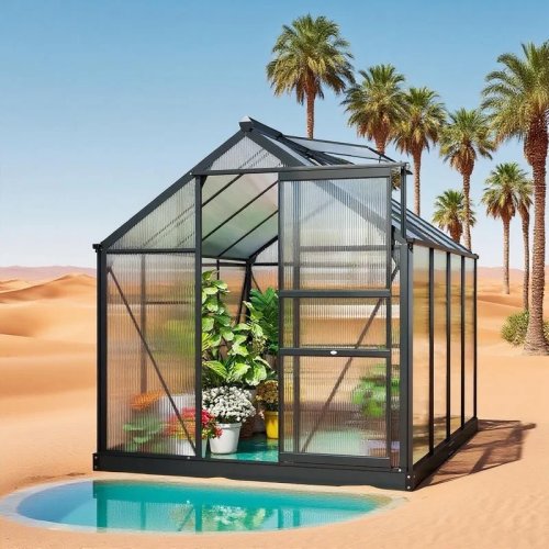 Gray Aluminum Walk-In Greenhouse 6.2×8.3×6.6 ft — Polycarbonate Panels