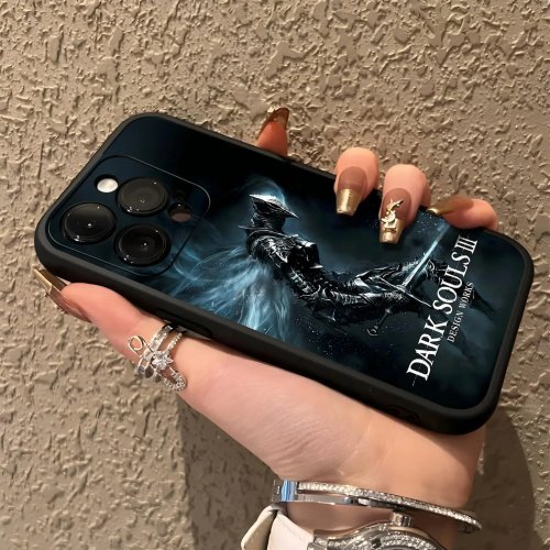Coque iPhone Dark Souls souple noire anti‑choc en silicone, compatible iPhone 17/16/16e/15/14/13/12 (Mini/Pro/Pro Max/Plus)