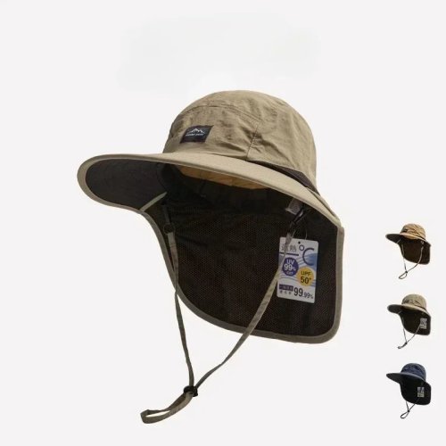 Unisex bucket hat met brede rand en nekbescherming – Sneldrogend Panama-achtig zonnehoedje voor vissen en wandelen
