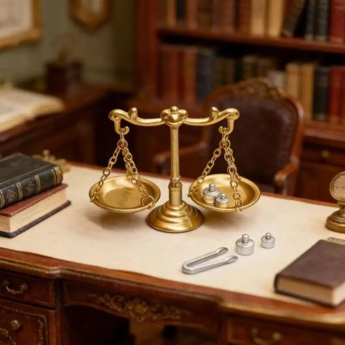 ميزان مصغر بمقياس 1/12 – ميزان العدالة بطابع قديم لبيت الدمى، زينة مصغرة