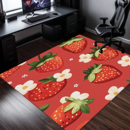 Tapete de poliéster con estampado de fresa, antideslizante y lavable para cocina, sala, baño y camping
