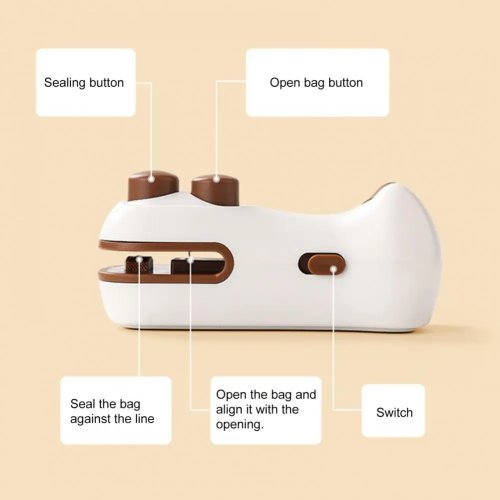 Envasadora al vacío portátil recargable por USB para alimentos con cortador integrado