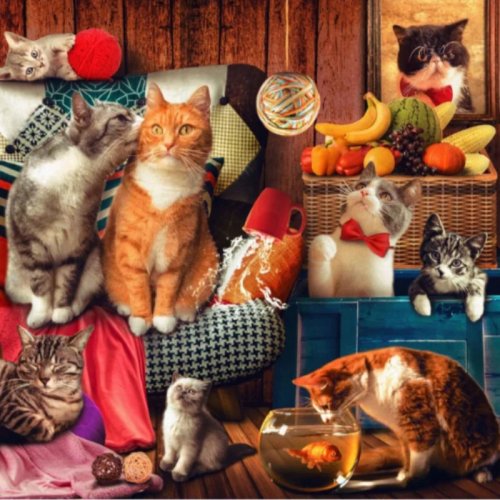 จิกซอว์ 1000 ชิ้น Cat Scene Collection สำหรับผู้ใหญ่ ขนาด 69 x 51 ซม. (27.2 x 20.1 นิ้ว) กระดาษแข็งสีเทา ของขวัญสำหรับคนรักแมว เหมาะสำหรับครอบครัว