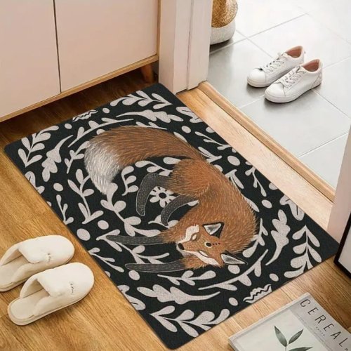 Felpudo con zorro, diseño étnico oscuro - alfombra impresa para puerta, cocina, salón, dormitorio
