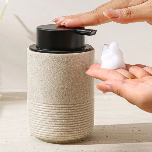 Dispensador de jabón en espuma estilo piedra arenisca — botella con bomba de presión para gel/sanitizante, accesorio para baño