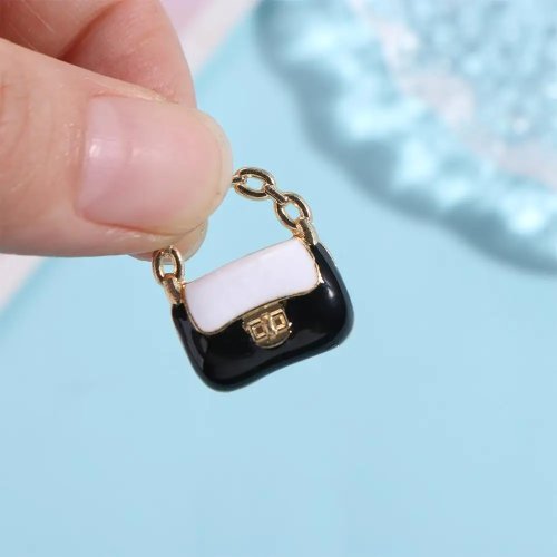 Bolso miniatura metálico para casa de muñecas DIY – Negro/Blanco, cadena pequeña