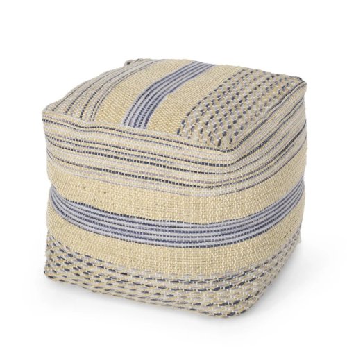 Handgefertigter Stoff-Pouf im Western-Stil – Naturblau