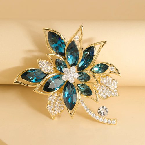 Broche floral feminino de luxo com strass e cristais — alfinete elegante para casacos, vestidos, casamentos e festas