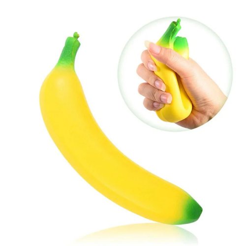 Squishy banan 18 cm PU — zabawka antystresowa o powolnym powrocie, miękka do ściskania, fidget dla dzieci i dorosłych, relaksacyjny prezent do rąk