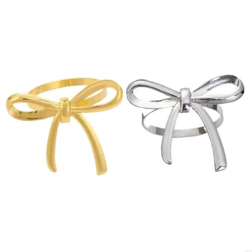 Conjunto 12 argolas para guardanapos em metal com laço — Porta-guardanapos decorativos para casamentos, festas e refeições elegantes