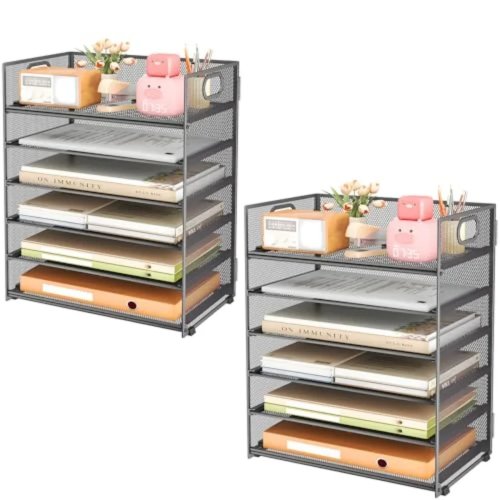 Organisateur de bureau 6 niveaux pour papiers – plateau courrier avec poignée, trieur de documents et porte-accessoires pour bureau et maison