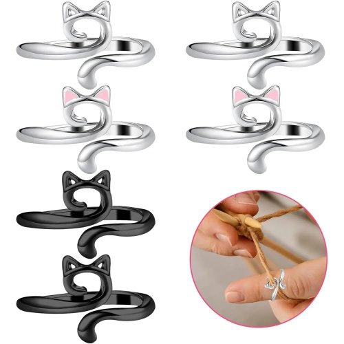 Anillos guía de hilo metálicos ajustables para dedos — dedales para tejido y crochet, facilitan y aceleran el trenzado; set con caja para regalo